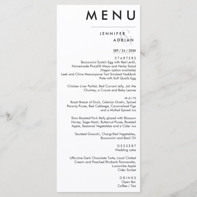 Menu de Casamento Clássico Elegante (Verso)
