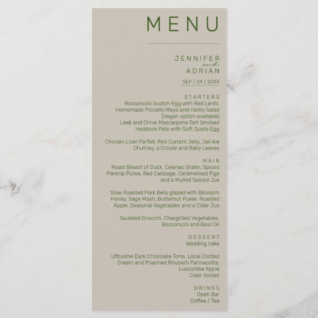 Menu de Casamento Clássico Elegante (Verso)