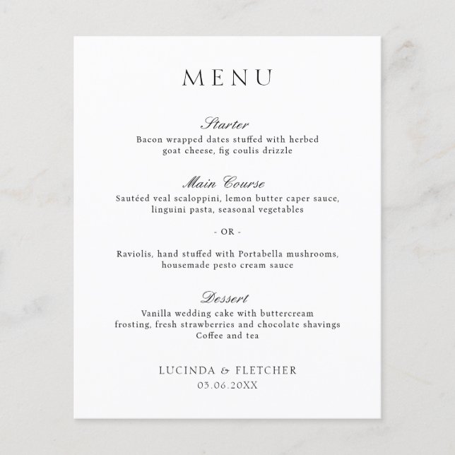 Menu de Casamento Clássico Elegante dentro do Orça (Frente)