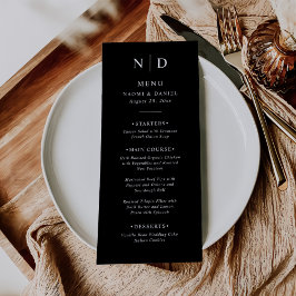 Menu de Casamento Clássico Elegante Preto e Branco
