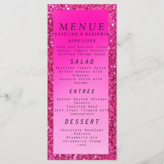 Menu de casamento Clássico rosa com Glitter