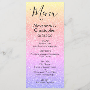 Menu de Casamento com Brilho Roxo e Brilho Rosa