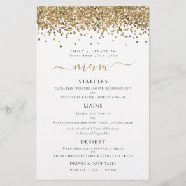 Menu de Casamento com Glitter Dourado Elegante de 