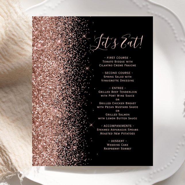 Menu de Casamento com Glitter Dourado Rosa de Pret (Criador carregado)