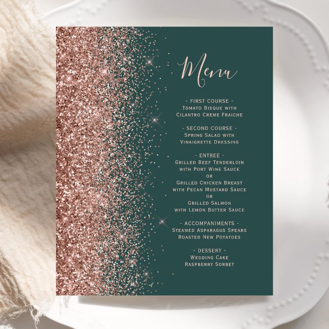 Menu de Casamento com Glitter Dourado Rosa Verde E (Criador carregado)