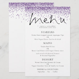 Menu de Casamento com Glitter Roxo de Script Elega