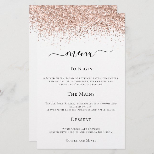 Menu de Casamento com Largura Dourada do Rosa Mode (Frente/Verso)