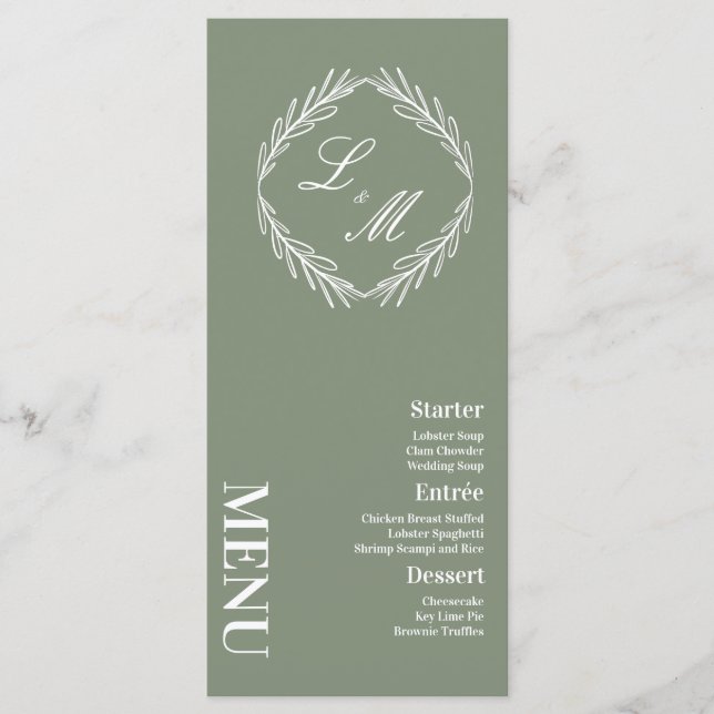 Menu de Casamento com Letra Elegante e Galho Monog (Frente)