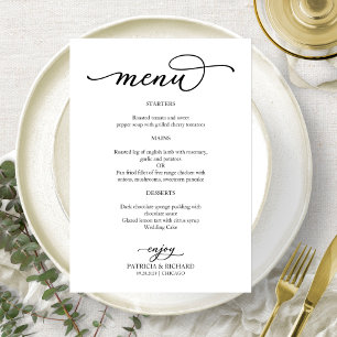Menu de Casamento com Letra Elegante em Preto e Br