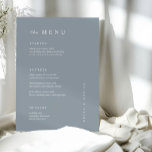 MENU de Casamento com pasta azul mínima<br><div class="desc">Estes elegantes e modernos cartões de cardápio de casamento ou cartões de menu de ensaio jantam apresentam um simples fundo azul empoeirado e design de texto branco. Adicione suas iniciais ou monograma para torná-las completamente suas.</div>