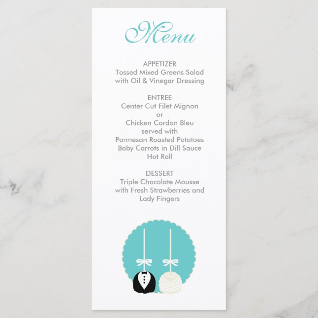 Menu de Casamento com Pop de Bolo Teal (Frente)