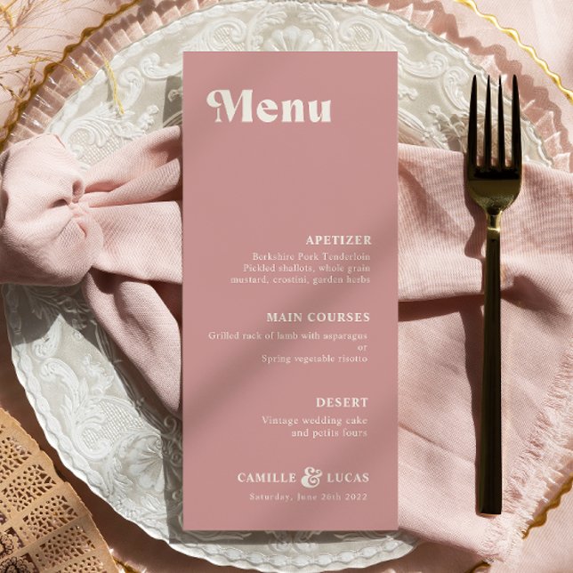 Menu de Casamento com Rosa de Poeira Retro Dusty (Criador carregado)