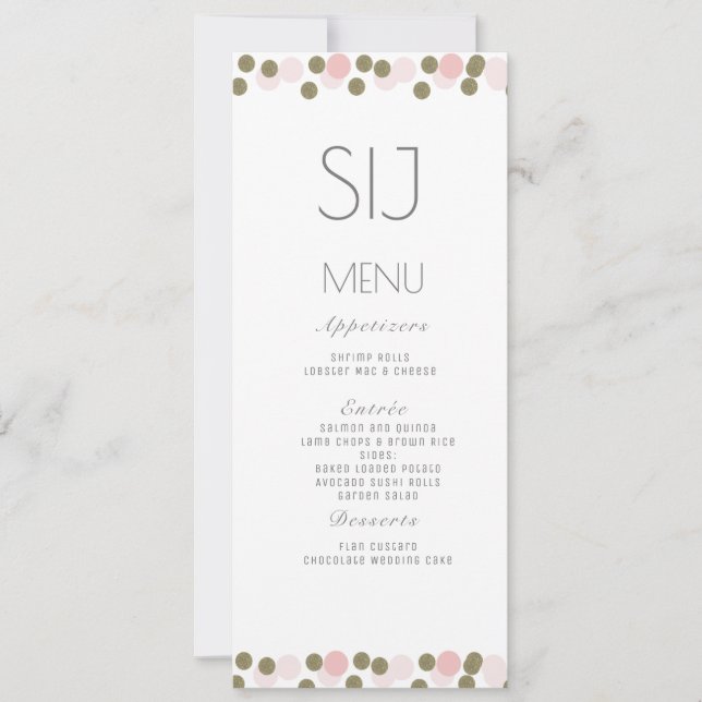 Menu de Casamento Confetes Pontos Rosa Dourado (Frente)