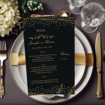 Menu de Casamento Confetti da Glitter ouro Preta