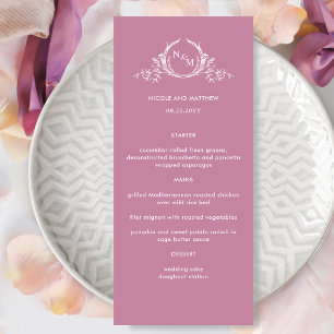 Menu de Casamento Cor-de-Rosa Elegante Monograma