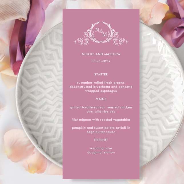 Menu de Casamento Cor-de-Rosa Elegante Monograma (Criador carregado)