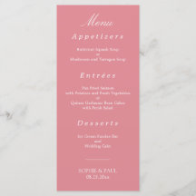 Menu de Casamento Cor-de-Rosa Esmagada Elegante
