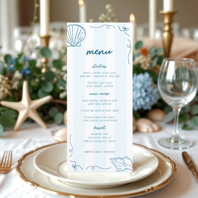 Menu de Casamento Costeiro de Caça Náutica Desenha (Criador carregado)