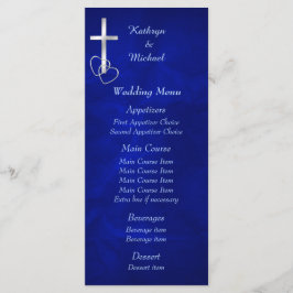 Menu de Casamento Cruz Cristã de Prata Azul