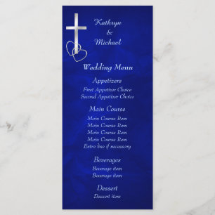 Menu de Casamento Cruz Cristã de Prata Azul