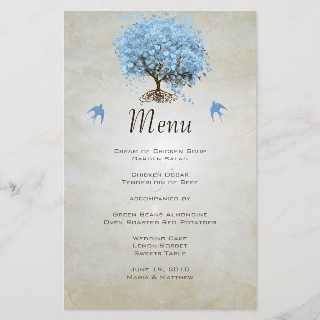 Menu de Casamento da Árvore Folha de Coração de Av (Frente)