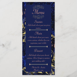 Menu de Casamento da Borboleta Dourada Real Azul