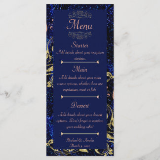 Menu de Casamento da Borboleta Dourada Real Azul
