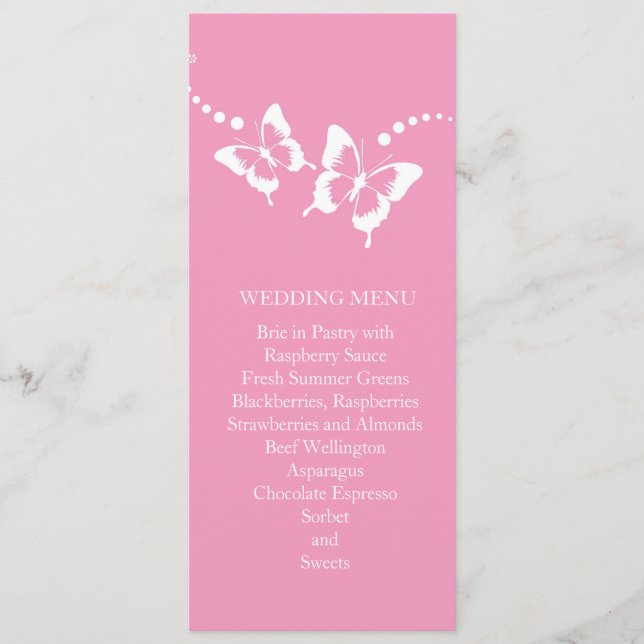 Menu de Casamento da Borboleta Rosa Elegante (Frente)