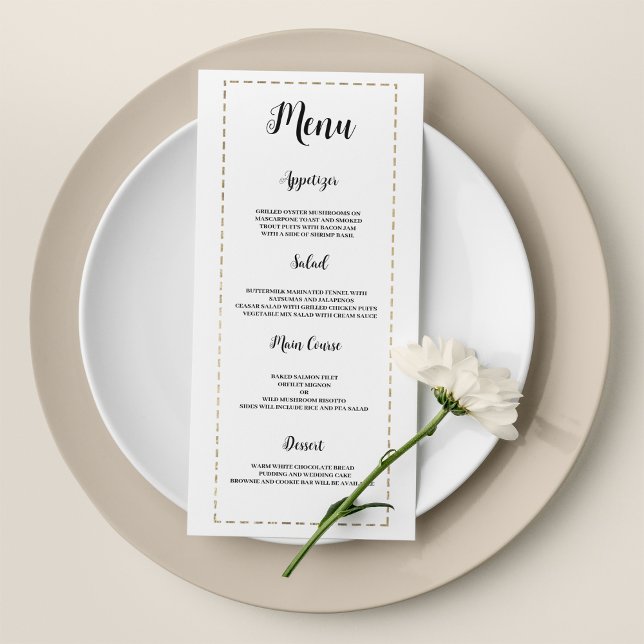 Menu de Casamento da Caligrafia em ouro branco min (Minimalist white gold calligraphy Wedding Menu )