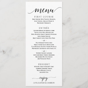 Menu de Casamento da Caligrafia Romântica 4 x 9