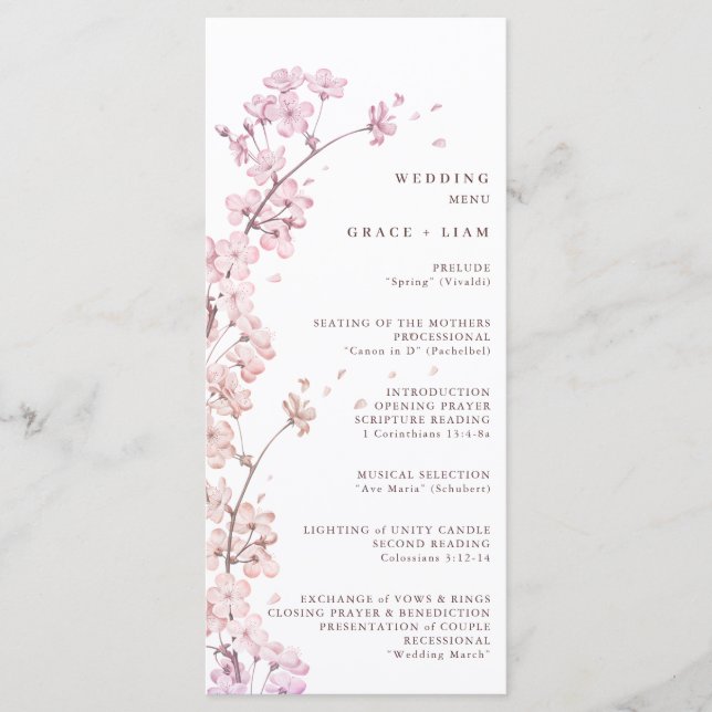 Menu de casamento da Elegante Sakura Branch (Frente)