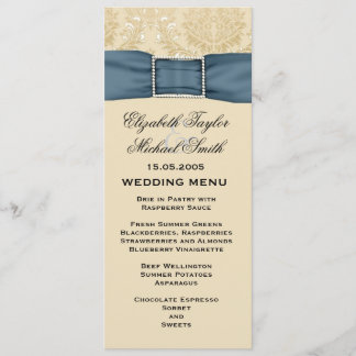 Menu de Casamento da Faixa Azul do Damasco Dourado