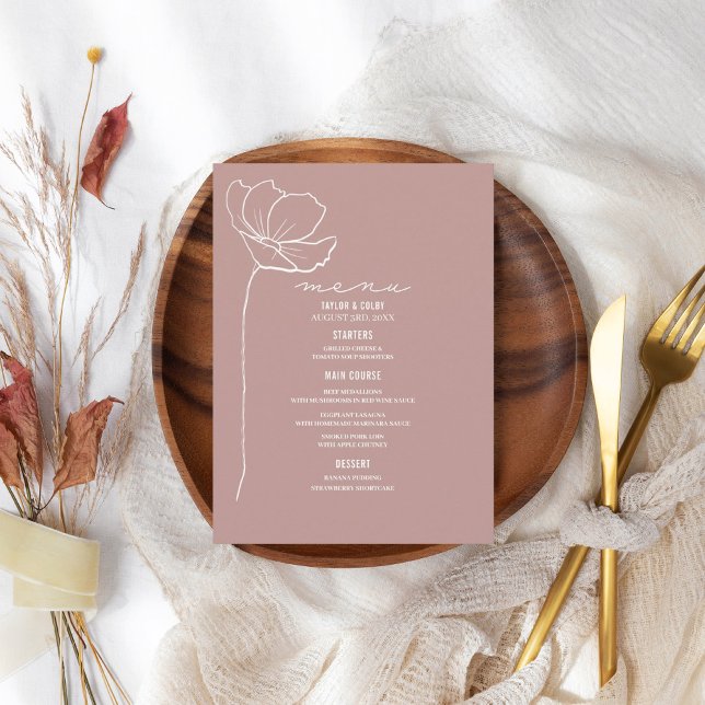 Menu de Casamento da Flor da Linha Rosa Rústica (Criador carregado)