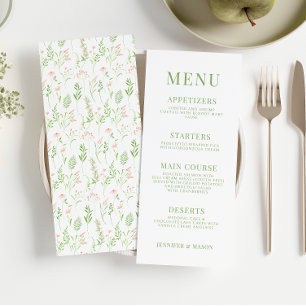Menu de casamento da flor verde rosa-penteada russ