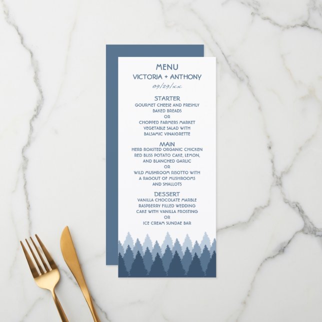 Menu de Casamento da Floresta Azul (Frente/Verso In Situ)