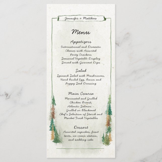 Menu de Casamento da Floresta de Pinheiros com Aqu (Frente)