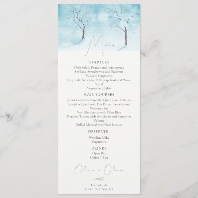 Menu de Casamento da Freshness do inverno (Frente)