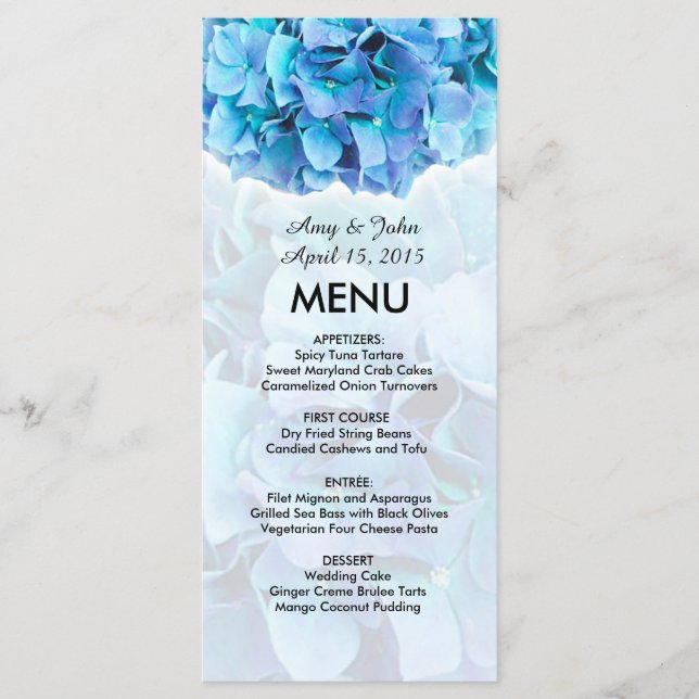 Menu de casamento da hydrangea azul (Frente)