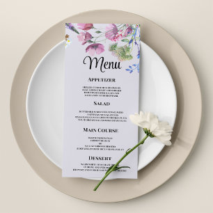 Menu de Casamento da lavanda de flor selvagem roxa