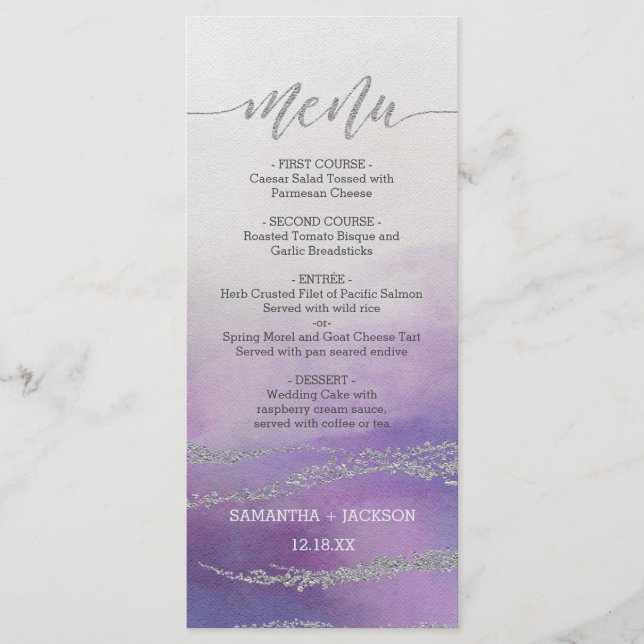 Menu de Casamento da Orquídea de Aquarela Elegante (Frente)