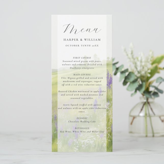 Menu de casamento da paisagem de flor silvestre de (Em pé/Frente)