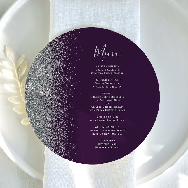 Menu de Casamento da Placa Redonda de Lata Roxa (Criador carregado)
