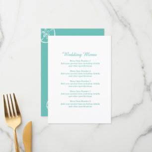 Menu de casamento da praia de areia branca e verde