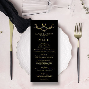 Menu de Casamento da Terra do Monograma Dourado e