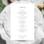 Menu de casamento da tipografia de marinho simples<br><div class="desc">Cartão de cardápio de modelo BUDGET para barato de texto personalizado com script de caligrafia minimalista simples de tendência branca. , LEIA-O ANTES DE COMPRAR! Este é um cartão de casamento de orçamento impresso em uma folha de papel (cada folha tem um cartão). Para obter a melhor qualidade do preço...</div>