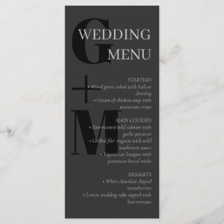 Menu de Casamento da Tipografia do Carvão Elegante
