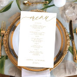 Menu de casamento da tipografia do ouro romântica<br><div class="desc">Cartão de cardápio de modelo BUDGET para barato de texto personalizado com script de caligrafia minimalista simples de tendência branca.</div>