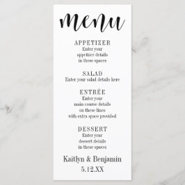 Menu de Casamento da Tipografia Negra com Bokeh Ba