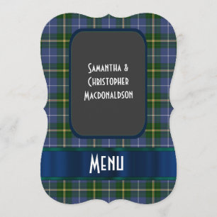 Menu de casamento da xadrez de tartã azul e verde