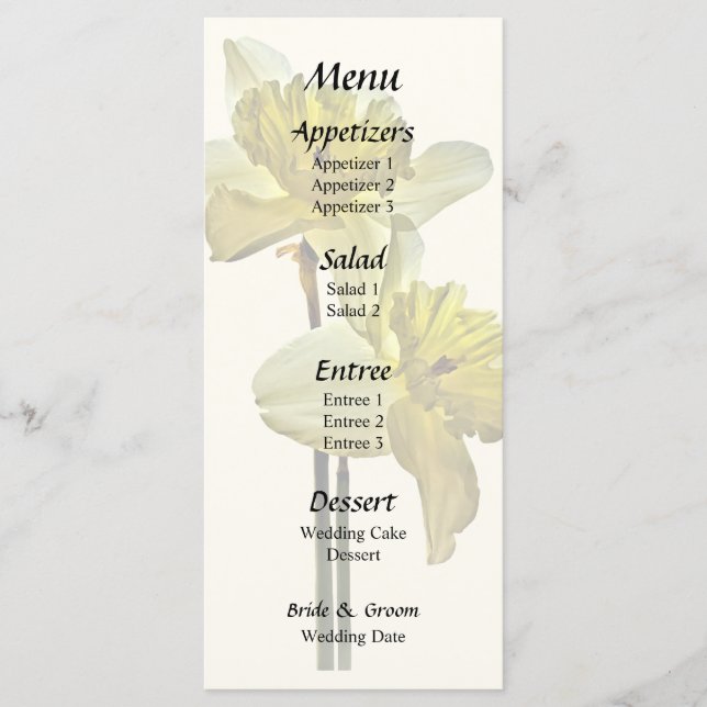 Menu de Casamento Daffodils com iluminação traseir (Frente)
